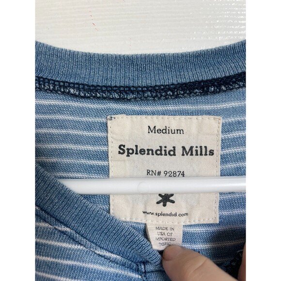 Splendid Mills Shirt Mens M Henley Striped three button blue long sleeve READ!! - Picture 7 of 7